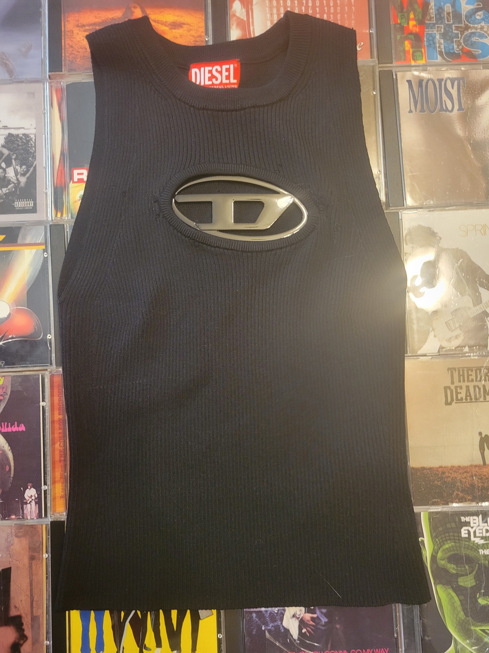 Diesel Black Ribbed Tank with Logo Cut Out